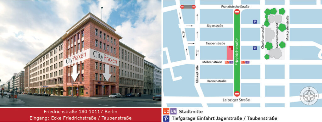 Praxis Dr. Heinz R. Zurbrügg, Anfahr, Eingang CityPraxen Berlin