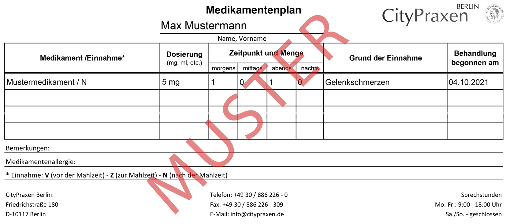 Medikamentenplan Muster